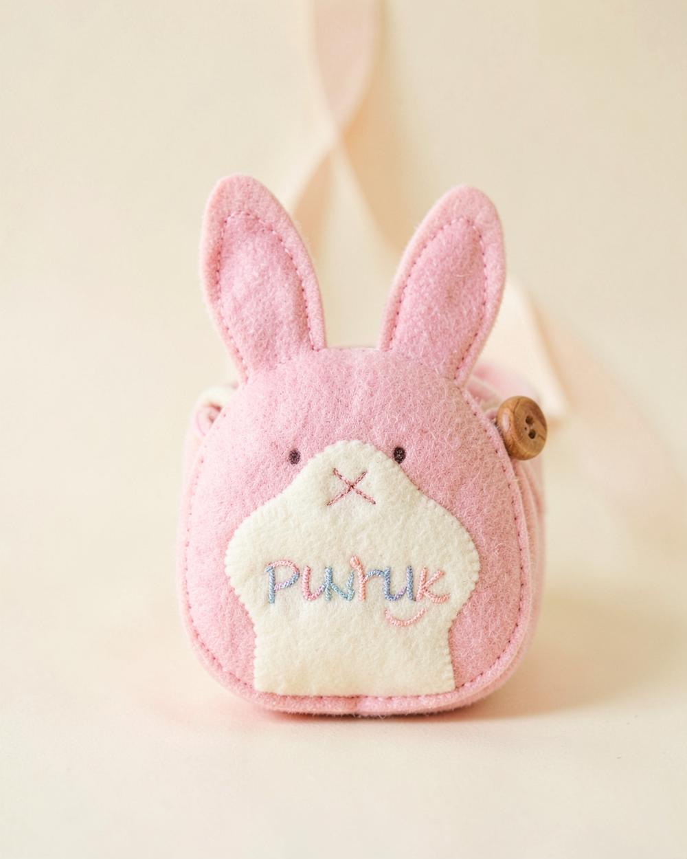 Pudra pembe keçe tavşan çocuk çantası